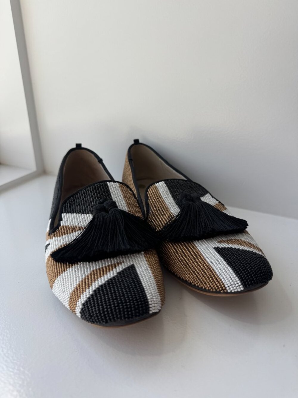Boden Evelina Beaded Tassel Loafers Black Tan EU 38 - Picture 2 of 12